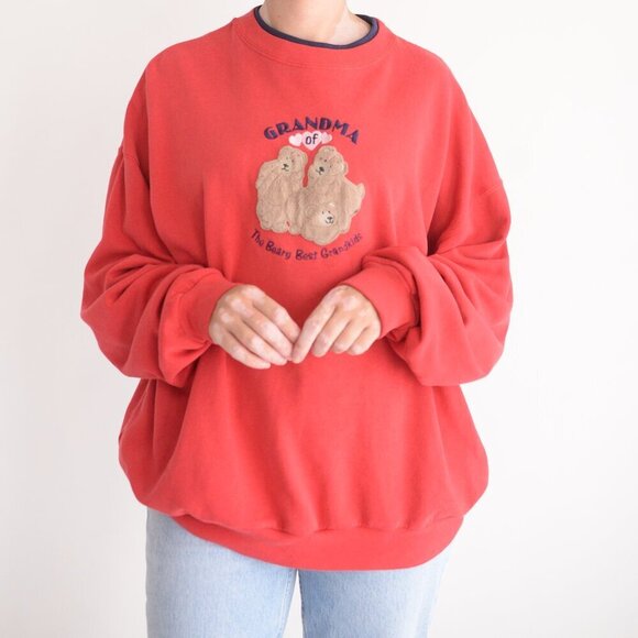 Vintage M&C Sportswear Red Grandma Teddy Bear Crewneck Sweater XL - Picture 2 of 10